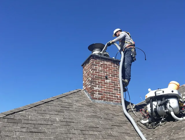 Dedicated Trumbull Chimney Sweep team member cleaning a chimney in Trumbull, CT