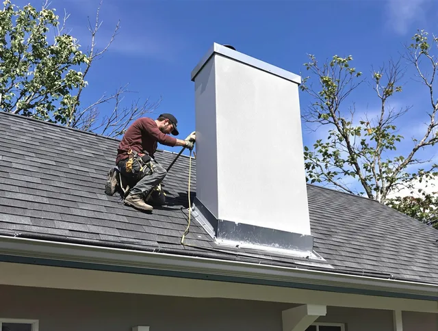 Trumbull Chimney Sweep team member finishing chimney construction in Trumbull, CT