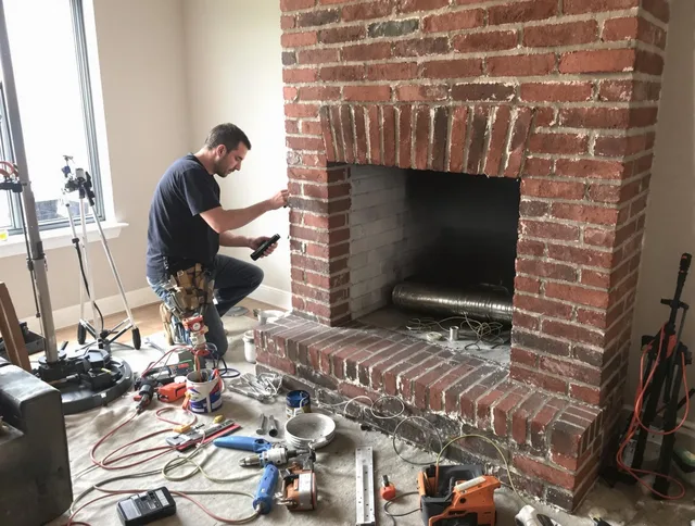 Trumbull Chimney Sweep specialist finalizing chimney liner service in Trumbull, CT