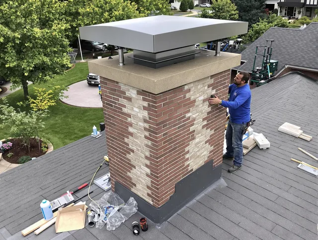 Trumbull Chimney Sweep team working on a custom chimney remodel in Trumbull, CT